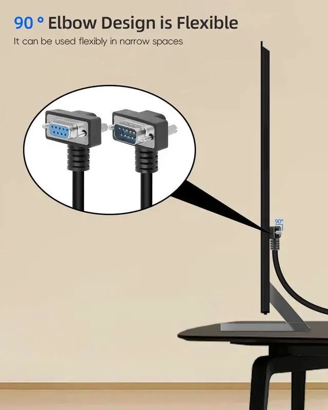 Alt view image 2 of 7 - JAENFONG RS232 Serial Cable, 90 Degree DB9 Male to Female 9 Pin Straight Through Extension Cable for Data Access (1.6FT)