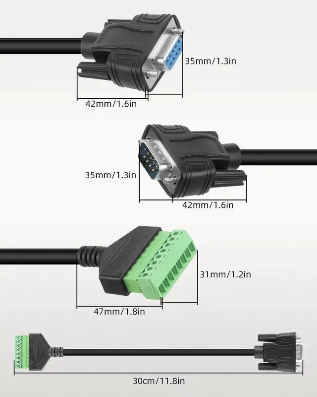 Alt view image 5 of 7 - JAENFONG DB9 Solderless Extension Cable, DB9 RS232 D-SUB Male & Female Serial Terminal Connector Signal Module (1Pair)
