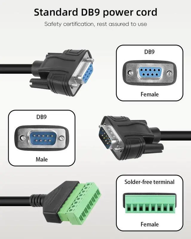Alt view image 2 of 7 - JAENFONG DB9 Solderless Extension Cable, DB9 RS232 D-SUB Male & Female Serial Terminal Connector Signal Module (1Pair)