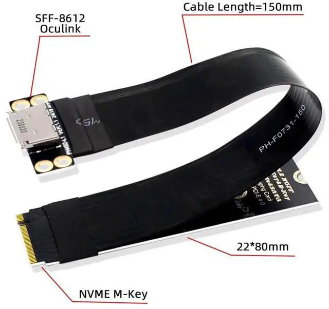 Alt view image 7 of 7 - JAENFONG M.2 M-Key 2280 NGFF PCI-E4.0 to Oculink SFF-8612 SFF-8611 Host Cable 15cm for NVME U.2 SSD eGPU
