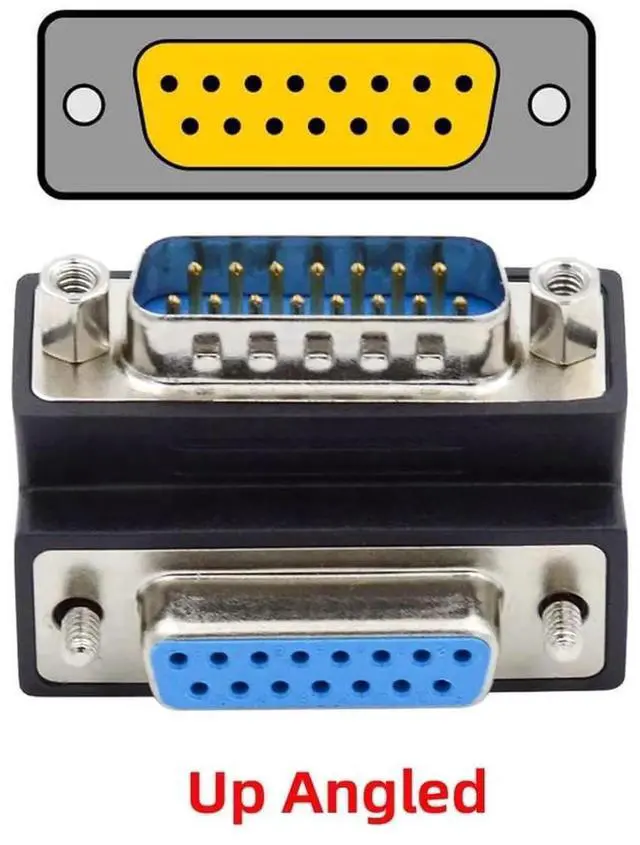 Alt view image 6 of 6 - JAENFONG DB15 Serial Adapters D-SUB 15-pin RS232 D-subminiature Adapter Male to Female with Screw Nuts DB Connector Up 90 Degree Angled