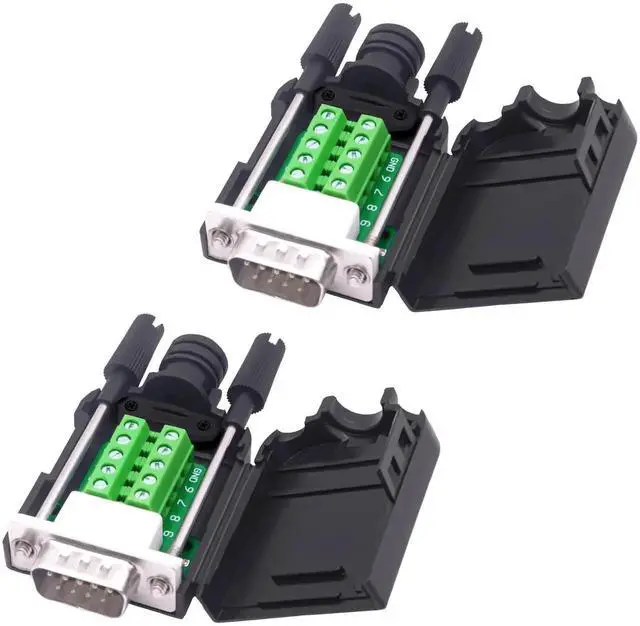 Main image of JAENFONG DB9 Male Solderless Connector Breakout Board RS232 D-SUB 9 Pin Serial Adapter Terminal Block with Case-2 Packs (Male)