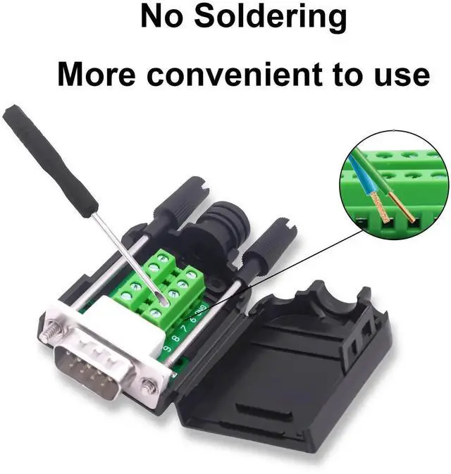 Alt view image 4 of 7 - JAENFONG DB9 Male Solderless Connector Breakout Board RS232 D-SUB 9 Pin Serial Adapter Terminal Block with Case-2 Packs (Male)