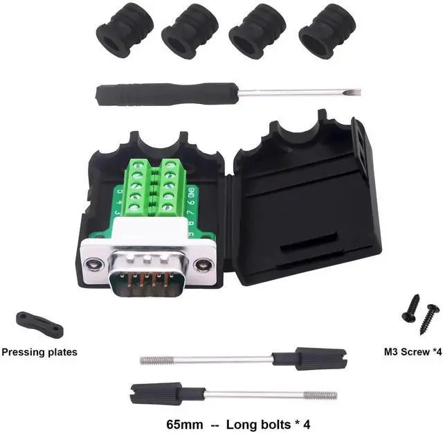 Alt view image 2 of 7 - JAENFONG DB9 Male Solderless Connector Breakout Board RS232 D-SUB 9 Pin Serial Adapter Terminal Block with Case-2 Packs (Male)