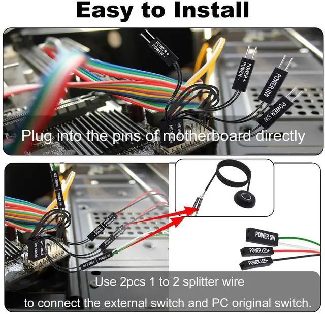 Alt view image 7 of 7 - JAENFONG PC Power Button Switch Desktop Computer Power Switch External Computer Motherboard Remote Start Button Extension Cord with LED Light -1.8M /5.9FT Black