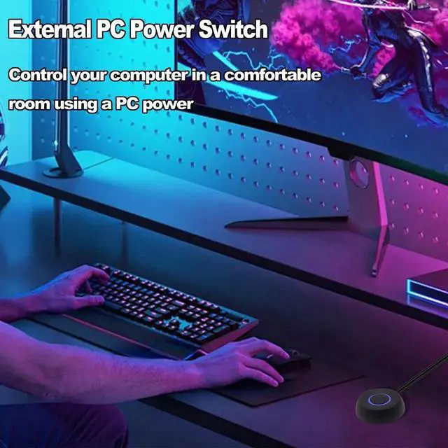 Alt view image 3 of 7 - JAENFONG PC Power Button Switch Desktop Computer Power Switch External Computer Motherboard Remote Start Button Extension Cord with LED Light -1.8M /5.9FT Black