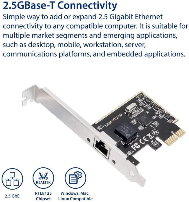Alt view image 3 of 6 - JAENFONG 2.5 Gigabit Ethernet PCI Express PCI-E Network Interface Card 10/100/1000/25000 Mbps RJ45 LAN SI-PEX24059