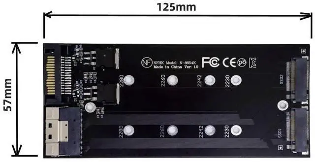 Alt view image 5 of 7 - JAENFONG Dual 2X NVME M.2 AHCI to Slimline PCIE Express 3.0 4.0 SFF-8654 8X Raid Card VROC Raid0 Hyper Adapter