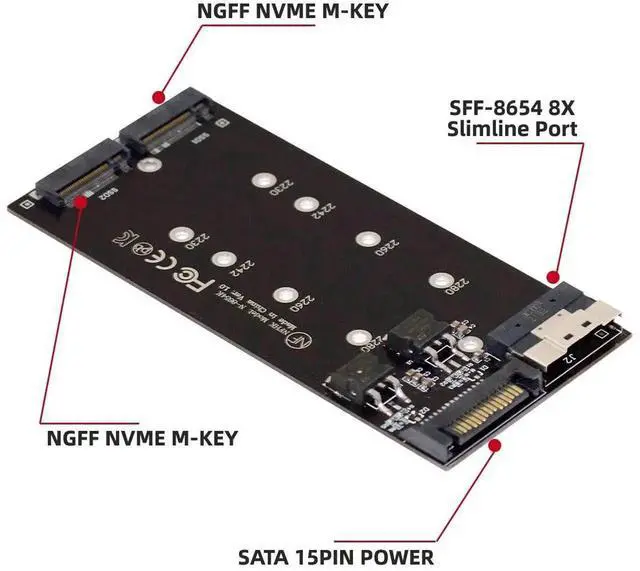 Alt view image 3 of 7 - JAENFONG Dual 2X NVME M.2 AHCI to Slimline PCIE Express 3.0 4.0 SFF-8654 8X Raid Card VROC Raid0 Hyper Adapter