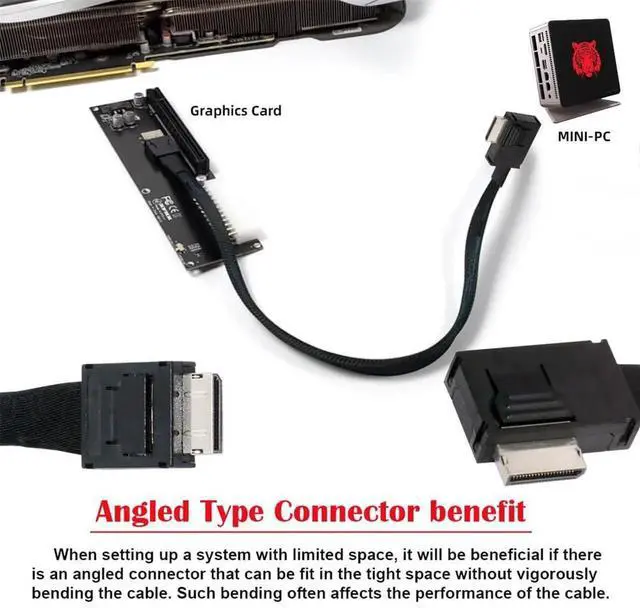 Alt view image 6 of 7 - JAENFONG Left Angled 90 Degree Connector Dual Shield OcuLink PCIe 4.0 PCI-Express SFF-8611 4i Male to SFF-8611 Male Data Active Cable for External eGPU SSD, 50cm