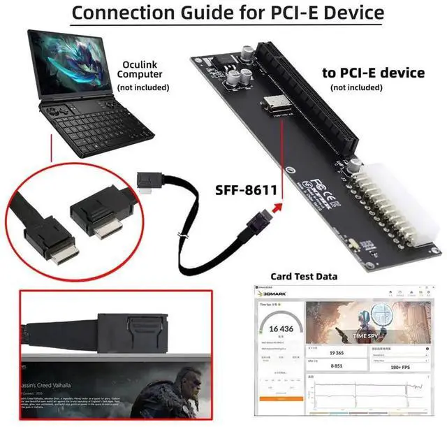 Alt view image 7 of 7 - JAENFONG Left Angled 90 Degree Connector Dual Shield OcuLink PCIe 4.0 PCI-Express SFF-8611 4i Male to SFF-8611 Male Data Active Cable for External eGPU SSD, 50cm