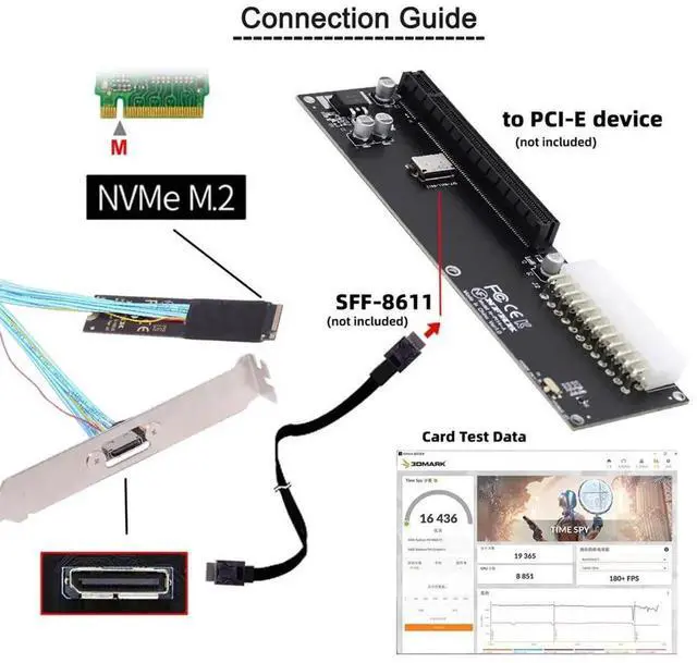 Alt view image 3 of 7 - JAENFONG M.2 2280 NGFF Card Adapter PCI-E4.0 M-Key to Oculink SFF-8612 SFF-8611 Host Cable 30cm with Bracket for NVME U.2 SSD eGPU