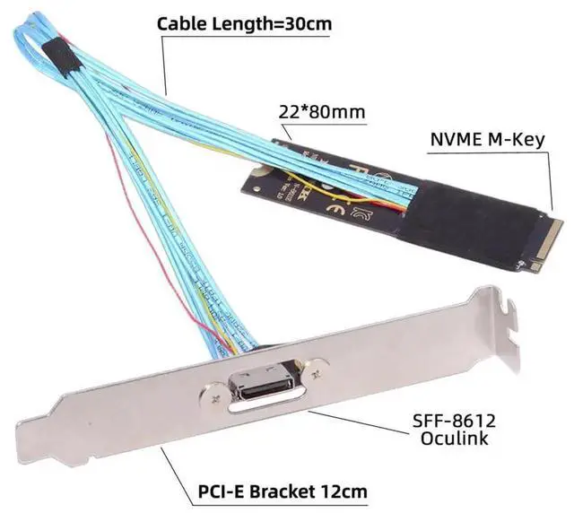 Alt view image 2 of 7 - JAENFONG M.2 2280 NGFF Card Adapter PCI-E4.0 M-Key to Oculink SFF-8612 SFF-8611 Host Cable 30cm with Bracket for NVME U.2 SSD eGPU