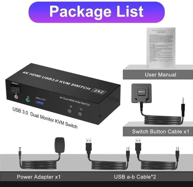 Alt view image 4 of 7 - JAENFONG USB 3.0 Dual Monitor KVM Switch HDMI 2 Port, 4K@60Hz Extended Display KVM Switch 2 Monitors 2 Computers with Audio Microphone Output and 3 USB 3.0 Ports, PC Monitor Keyboard Mouse Switcher