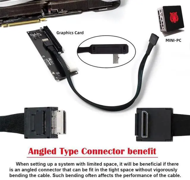 Alt view image 7 of 7 - JAENFONG Down Angled 90 Degree Connector Dual Shield OcuLink PCIe 4.0 PCI-Express SFF-8611 4i Male to SFF-8611 Male Data Active Cable for External eGPU SSD, 80cm