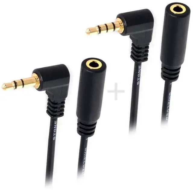 Alt view image 5 of 6 - JAENFONG 1Set 3/4 Poles Audio Stereo 90 Degree Right Angled 3.5mm Male to Female Extension Cable