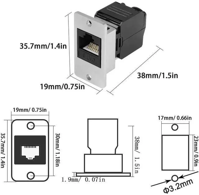 Alt view image 7 of 7 - JAENFONG CAT6 RJ45 Rectangular Panel Crimp Adapter No Tool RJ45 8P8C Female Panel Mount Ethernet Connector RJ45 Crimping Mount Socket T568A/B, for Equipment Panel Desktop Wall