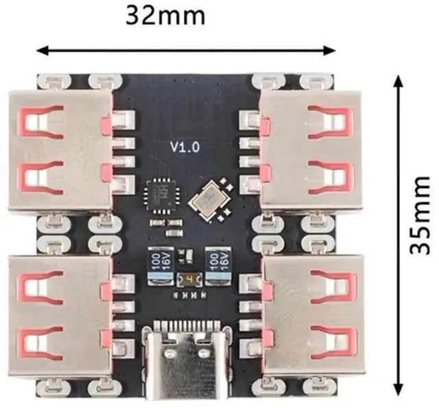 Alt view image 4 of 7 - JAENFONG USB 2.0 1-to-4 Four Ports HUB Splitter PCBA Expansion Module Board PCs Multiport 4 Devices Type-C for Keyboard Mouse Scanner Printer