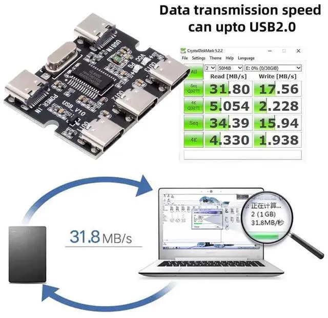 Alt view image 3 of 7 - JAENFONG USB-C 2.0 1-to-3 Three Ports HUB Splitter PCBA Expansion Module Board PCs Multiport 3 Devices Type-C for Keyboard Mouse Scanner Printer