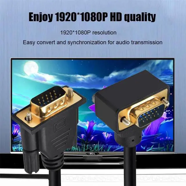 Alt view image 2 of 7 - JAENFONG 90 Degree VGA RGB Cable Down Angled Male to Straight Male Extension Cord 3COAX+6C for Computer Monitor Projector 1m/3.3ft