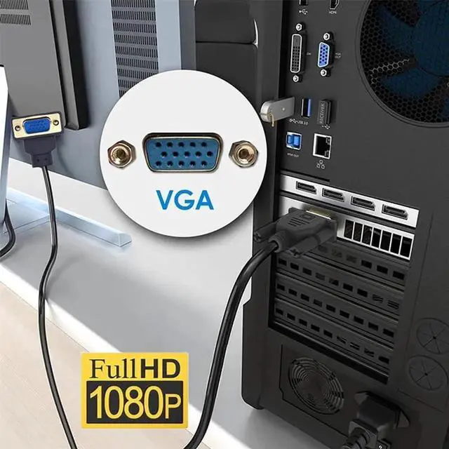 Alt view image 7 of 7 - JAENFONG 90 Degree VGA RGB Cable Down Angled Male to Straight Male Extension Cord 3COAX+6C for Computer Monitor Projector 1m/3.3ft