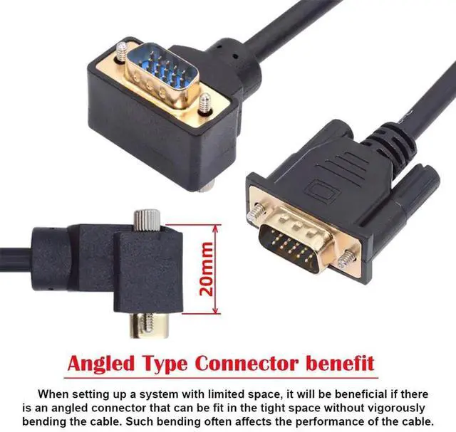 Alt view image 5 of 7 - JAENFONG 90 Degree VGA RGB Cable Down Angled Male to Straight Male Extension Cord 3COAX+6C for Computer Monitor Projector 1m/3.3ft