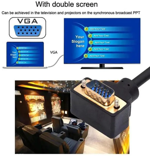 Alt view image 3 of 7 - JAENFONG 90 Degree VGA RGB Cable Down Angled Male to Straight Male Extension Cord 3COAX+6C for Computer Monitor Projector 1m/3.3ft