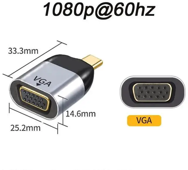 Alt view image 4 of 6 - JAENFONG Type C to VGA Converter USB-C Monitor Adapter 1080p 60hz for Tablet & Phone & Laptop