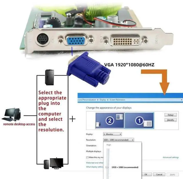 Alt view image 5 of 7 - JAENFONG VGA Virtual Display Adapter VGA RGB Monitor Dummy Plug Headless Ghost Display 1920x1080p@60Hz