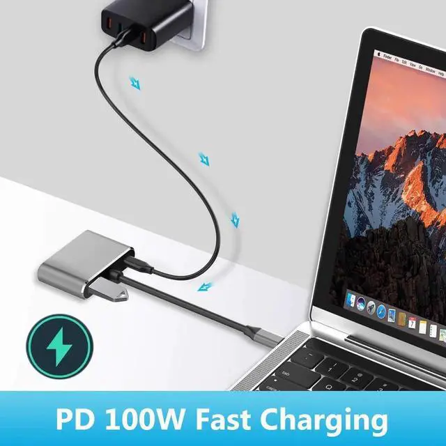 Alt view image 4 of 6 - JAENFONG USB C to HDMI VGA Adapter, 4 in 1 USB C Multiport Hub Converter Thunderbolt 3 to HDMI 4K, VGA 1080P, USB 3.0, 100W PD Port for MacBook Pro/Air iPhone 16 15 Pro Max XPS PC, etc