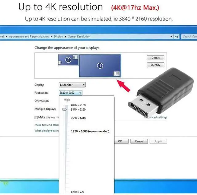Alt view image 7 of 7 - JAENFONG DP 4K@17hz Virtual Display Adapter DP Displayport Dummy Plug Headless Ghost Display 2560x1600p@60Hz