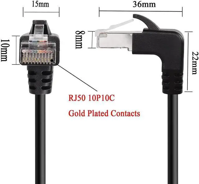 Alt view image 5 of 7 - JAENFONG 90° Angle RJ50 10P10C Ethernet Cable,10P 10C Male to Right Angle Male Communication Cable,Cat5E,with Shield,Microphone Connections for Data and Mobile Radios,30cm/11.8in (Up Angle)