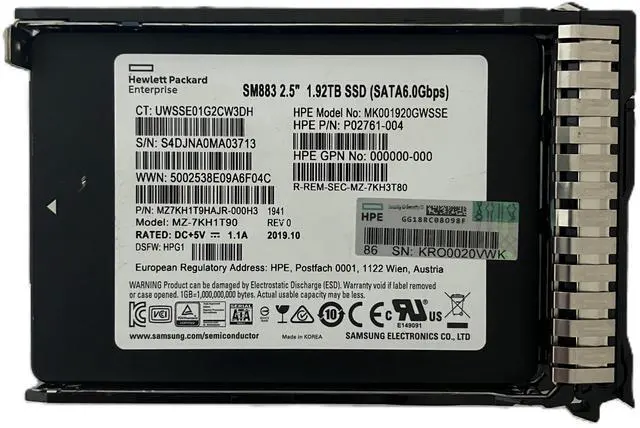 Main image of HPE MZ-7KH1T90 MK001920GWSSE 1.92TB SATA 6Gbps 2.5in SSD P02761-004