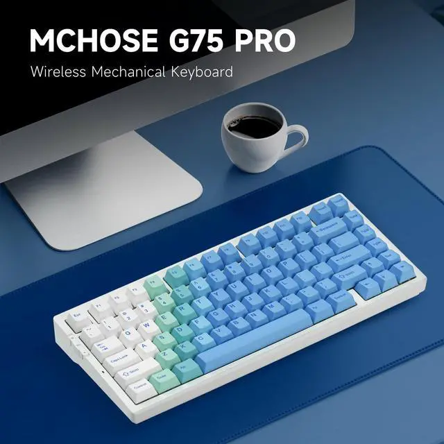 Alt view image 2 of 5 - MCHOSE G75 PRO 75% Wireless Mechanical Keyboard, TKL Keyboards Tri-Mode BT5.0/2.4GHz/USB-C, Hot Swap Custom Creamy Keyboards Linear Switch, Double Shot PBT Keycaps RGB LED Backlit, White&Blue