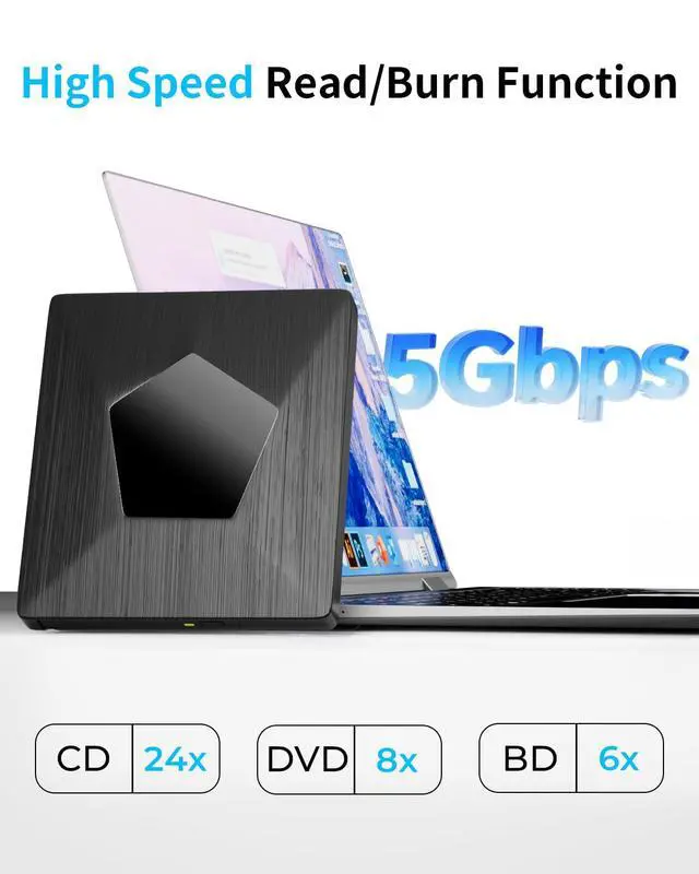 Alt view image 2 of 5 - External Blu Ray Drive, External Bluray Burner with USB 3.0 & Type-C, External Bluray CD DVD Reader, Bluray Writer for PC, USB External Blu-ray Drives for Windows XP/7/8/10/11 MacOS