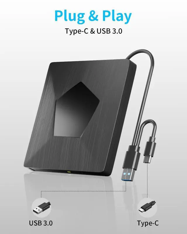 Alt view image 3 of 5 - External Blu Ray Drive, External Bluray Burner with USB 3.0 & Type-C, External Bluray CD DVD Reader, Bluray Writer for PC, USB External Blu-ray Drives for Windows XP/7/8/10/11 MacOS