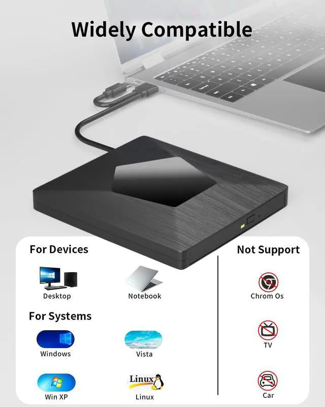 Alt view image 5 of 5 - External Blu Ray Drive, External Bluray Burner with USB 3.0 & Type-C, External Bluray CD DVD Reader, Bluray Writer for PC, USB External Blu-ray Drives for Windows XP/7/8/10/11 MacOS