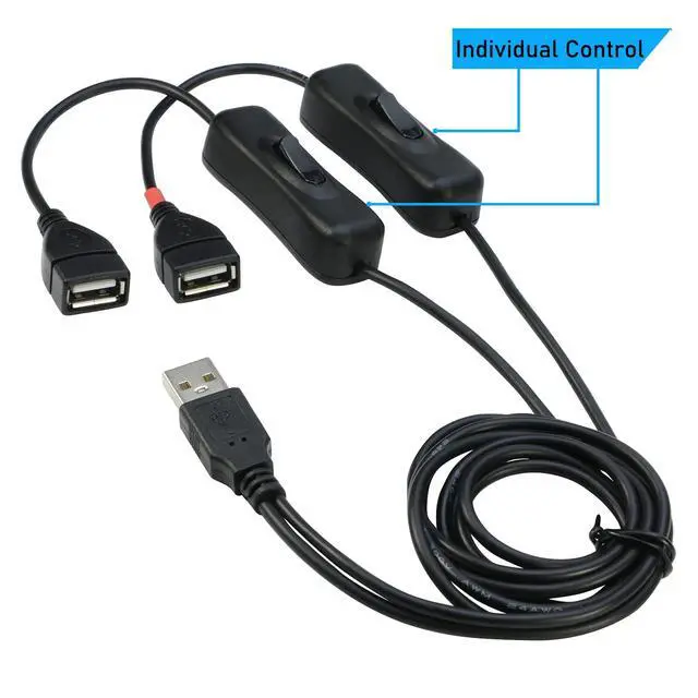 Alt view image 3 of 5 - RIITOP USB Splitter with ON/Off Switch [3.3FT], USB 2.0 Extension Male to Female Cable (1x USB Data and Power Female and 1x USB Power Female)