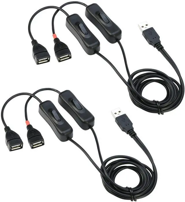Main image of RIITOP USB Splitter with ON/Off Switch [3.3FT], USB 2.0 Extension Male to Female Cable (1x USB Data and Power Female and 1x USB Power Female)