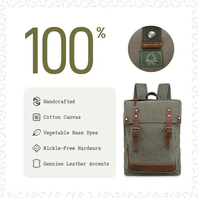 Alt view image 5 of 5 - TSD Brand Discovery Canvas Backpack Travel Daypack Lightweight Carry On Laptop Backpack Hiking Backpack (Olive)