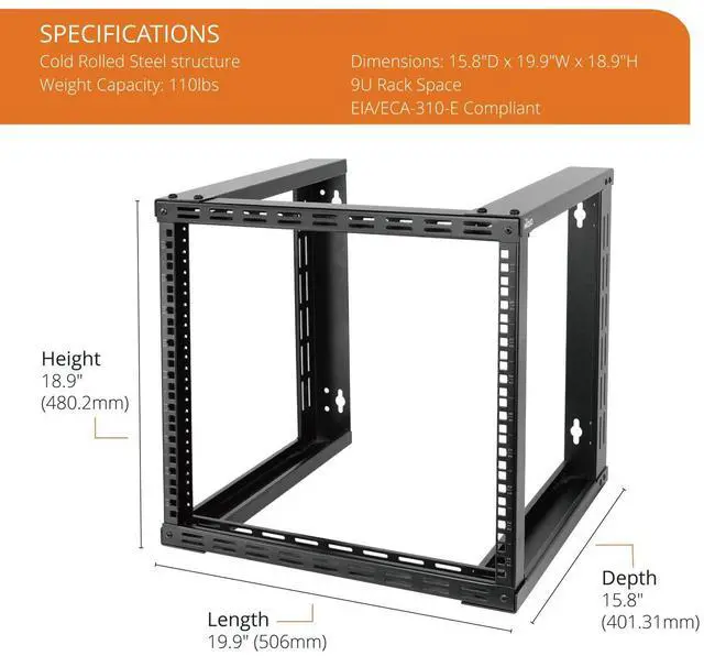 Alt view image 2 of 5 - Tecmojo 9U Wall Mount Rack & 8in Server Rack Shelf