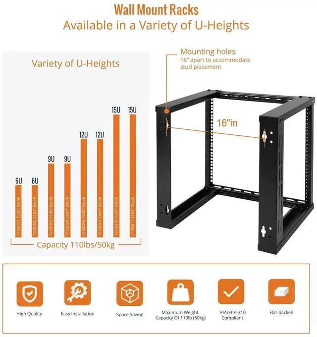 Alt view image 5 of 5 - Tecmojo 9U Wall Mount Rack & 8in Server Rack Shelf