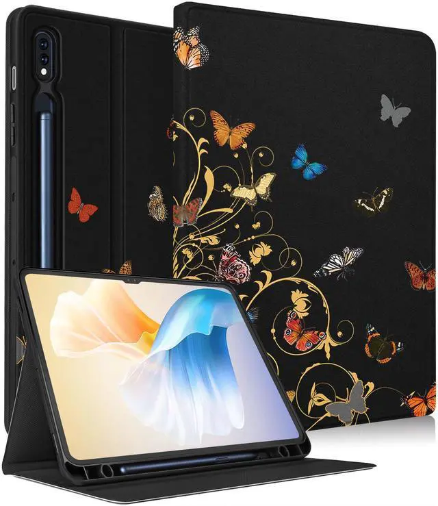 Main image of Wazzasoft for Samsung Galaxy Tab S8/S9 Case 14.6 Inch 2022/2023 Women/Folio Cover with Pencil Holder Cute Kawaii Butterfly Design Pretty Tablet Cases