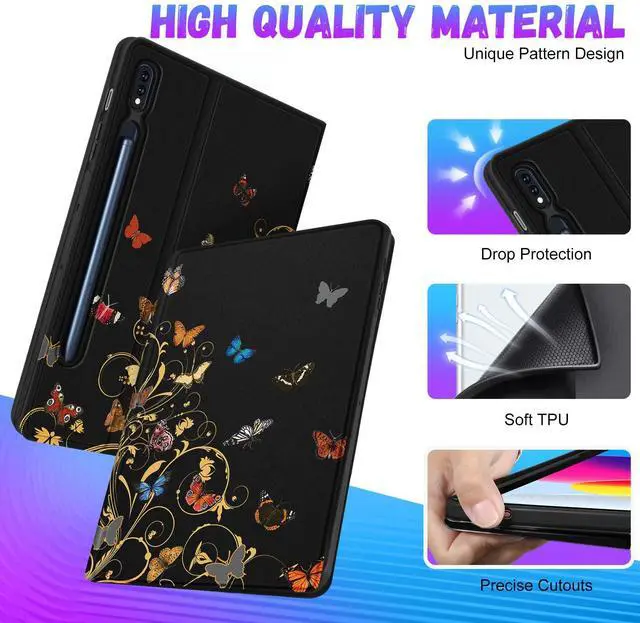 Alt view image 4 of 5 - Wazzasoft for Samsung Galaxy Tab S8/S9 Case 14.6 Inch 2022/2023 Women/Folio Cover with Pencil Holder Cute Kawaii Butterfly Design Pretty Tablet Cases