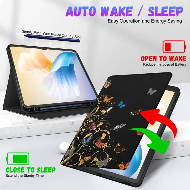 Alt view image 5 of 5 - Wazzasoft for Samsung Galaxy Tab S8/S9 Case 14.6 Inch 2022/2023 Women/Folio Cover with Pencil Holder Cute Kawaii Butterfly Design Pretty Tablet Cases