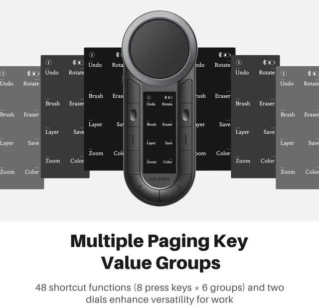 Alt view image 3 of 5 - HUION Keydial Remote Bluetooth Programmable Keypad with Dual Dials 60 Customized Keys, OLED Display Macro Keypad Work with PC, Mac, Mobile, One-Hand Shortcut Keyboard for Drawing Tablet, Laptops