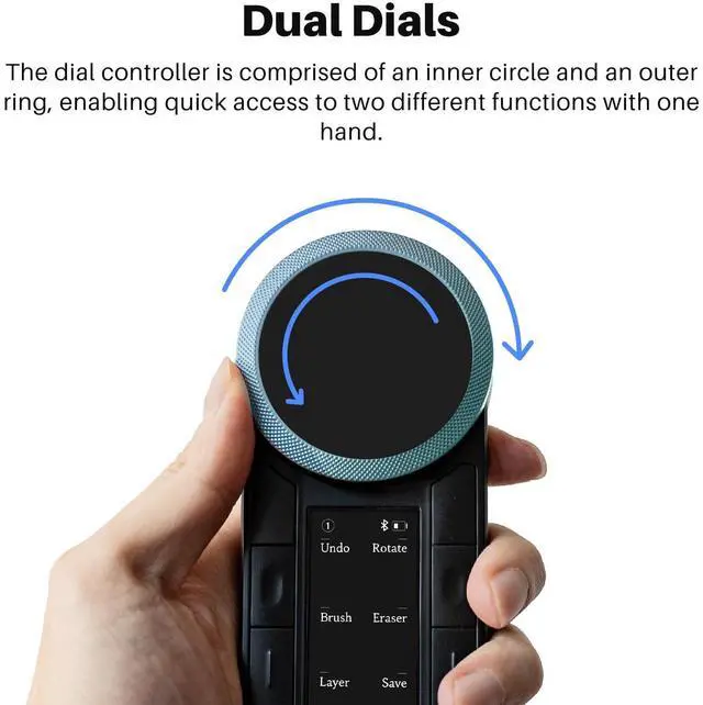 Alt view image 4 of 5 - HUION Keydial Remote Bluetooth Programmable Keypad with Dual Dials 60 Customized Keys, OLED Display Macro Keypad Work with PC, Mac, Mobile, One-Hand Shortcut Keyboard for Drawing Tablet, Laptops
