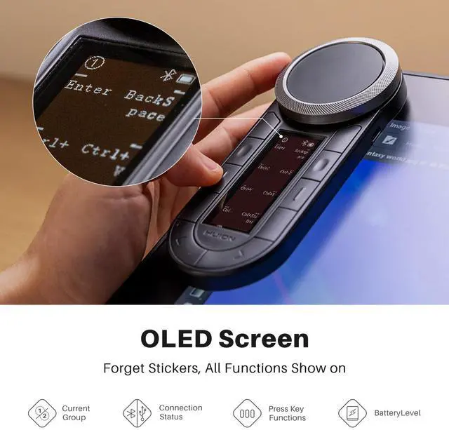 Alt view image 5 of 5 - HUION Keydial Remote Bluetooth Programmable Keypad with Dual Dials 60 Customized Keys, OLED Display Macro Keypad Work with PC, Mac, Mobile, One-Hand Shortcut Keyboard for Drawing Tablet, Laptops