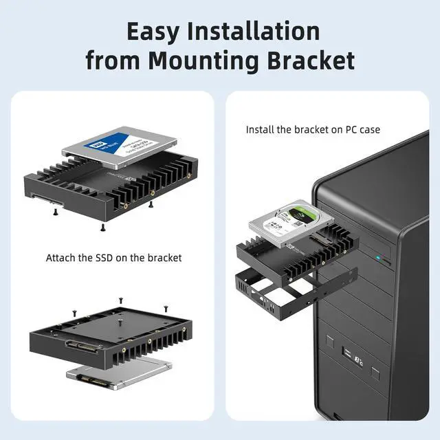 Alt view image 4 of 5 - SAN ZANG MASTER 2.5 to 3.5 Hard Drive Adapter, SSD Mounting Bracket Caddy for 7 / 9.5 / 12.5mm 2.5 Inches HDD With SATA III Interface