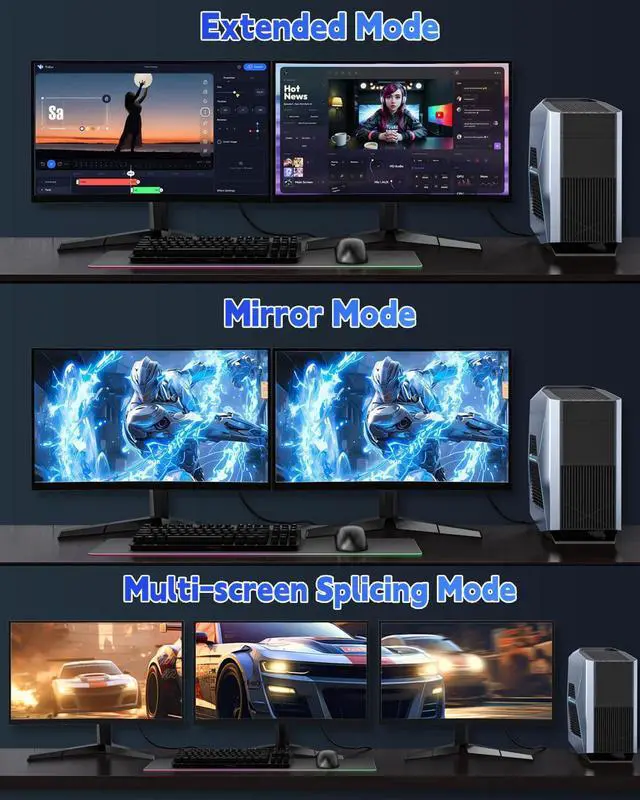 Alt view image 4 of 5 - Zelcaum Displayport Cable 1.4, Long Display Port 1.4 Cable 8K 60Hz, 4K 2K@240Hz 180Hz 165Hz 144Hz 120Hz 60Hz DP Cord 54Gbps DSC1.2 HBR3 HDR HDCP FreeSync G-Sync, Gaming Monitor PC Graphics 20FT 25FT